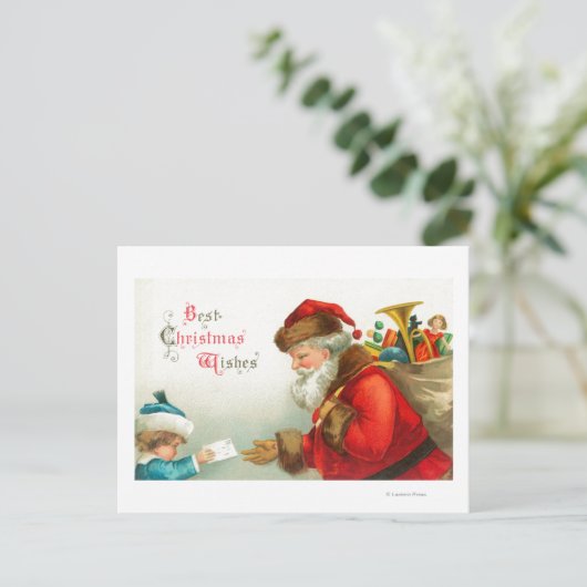 サンタに手紙を与えている小さい男の子 シーズンポストカード (スタンド正面)