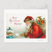 サンタに手紙を与えている小さい男の子 シーズンポストカード (正面)
