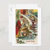 サンタに挨拶するために走っている子供 シーズンポストカード (正面/裏面)
