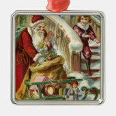 サンタに挨拶するために走っている子供 メタルオーナメント (正面)