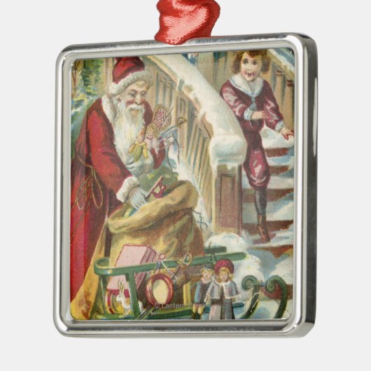 サンタに挨拶するために走っている子供 メタルオーナメント (左)