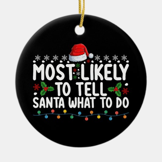 サンタに注文をつけるクリスマス セラミックオーナメント (正面)
