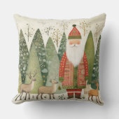 サンタのあるスカンジナビアのクリスマスウィンターフォレスト クッション (正面)