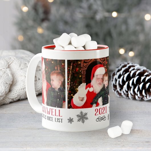 サンタのいい子リスト 赤い写真 クリスマス ツートーンマグカップ