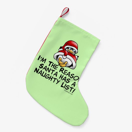 サンタのいけないリストのクリスマスのペンギン スモールクリスマスストッキング (正面 (吊り時))