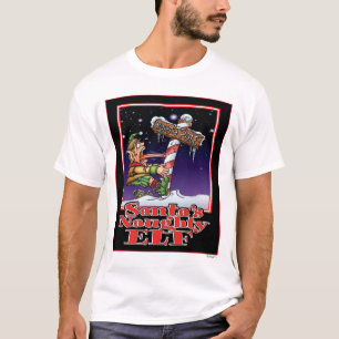 サンタのいけない小妖精や小人白いT Tシャツ