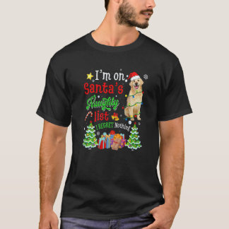 サンタのいたずらリストに載ったゴールデンレトリバーの犬 クリスマス Tシャツ