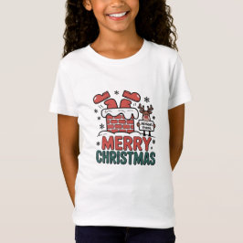 サンタのいるメリー&ブライトな子供用クリスマスTシャツ Tシャツ
