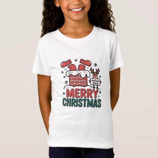 サンタのいるメリー&ブライトな子供用クリスマスTシャツ Tシャツ (正面)