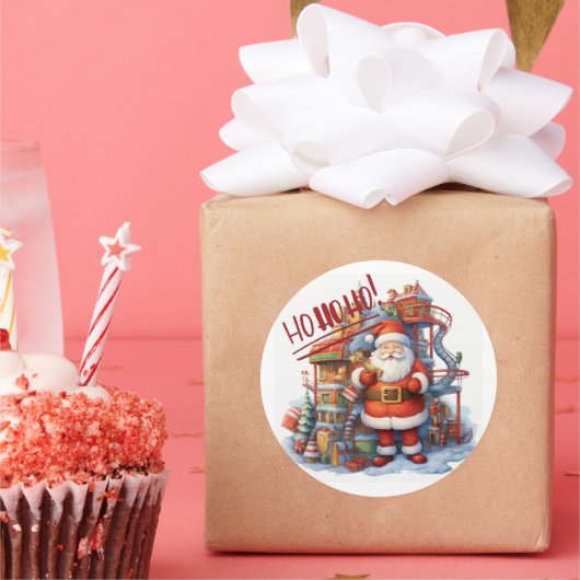 サンタのおもちゃ工場 ラウンドシール (パーティー)