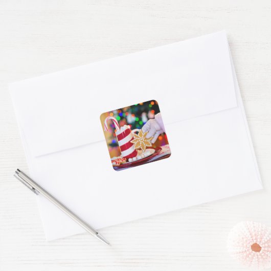 サンタのおやつりステッカー スクエアシール (封筒)