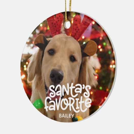 サンタのお気に入りのおもしろいペットのクリスマスの子犬の写真 セラミックオーナメント (左)