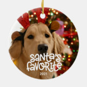 サンタのお気に入りのおもしろいペットのクリスマスの子犬の写真 セラミックオーナメント (裏面)