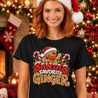 サンタのお気に入りのジンジャー - 楽しいクリスマスのジンジャーのデザイン Tシャツ