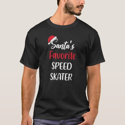 サンタのお気に入りのスピードスケーター クリスマススピードスケート Tシャツ (正面)