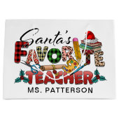 サンタのお気に入りの先生クリスマスの休日の名前 ラージペーパーバッグ (正面)