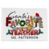 サンタのお気に入りの先生クリスマスの休日の名前 ラージペーパーバッグ (裏面)