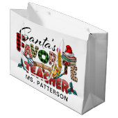 サンタのお気に入りの先生クリスマスの休日の名前 ラージペーパーバッグ (正面アングル)