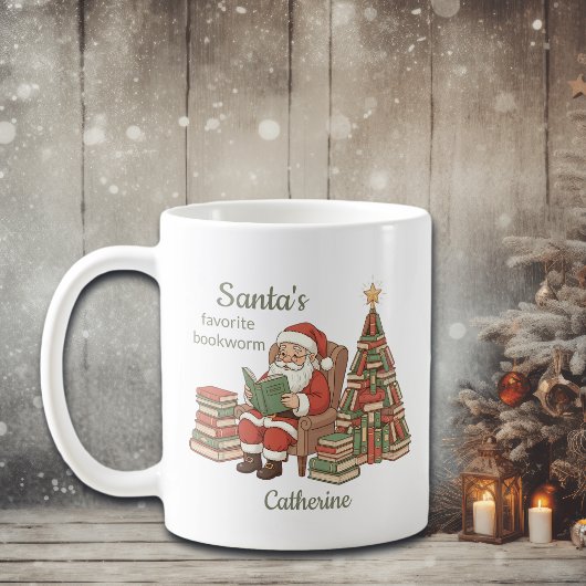 サンタのお気に入りの本の虫の本のクリスマスツリー コーヒーマグカップ