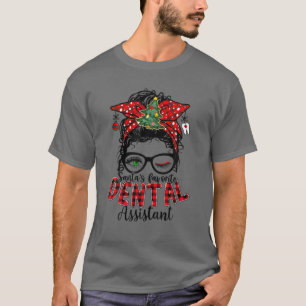 サンタのお気に入りの歯科助手Messy Bun Christ Tシャツ