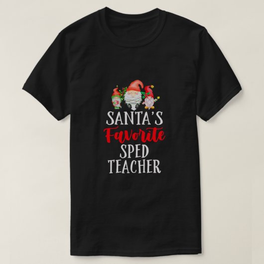 サンタのお気に入りのSPED先生クリスマスおもしろいグノーム Tシャツ (デザイン正面)