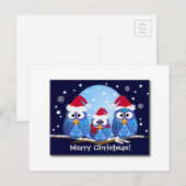 サンタのかわいいクリスマスフクロウ シーズンポストカード (正面/裏面)