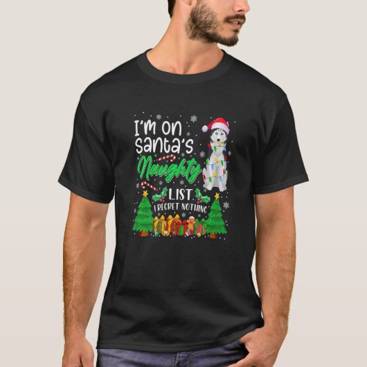 サンタのかわいいシベリアいけなハスキー犬Xmaに乗ってる Tシャツ (正面)