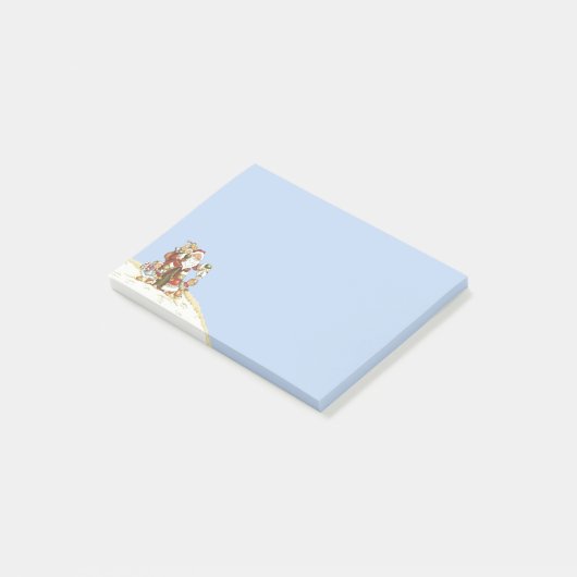 サンタのかわいい民芸はクリスマスの雪片をからかいます ポストイット (アングル)