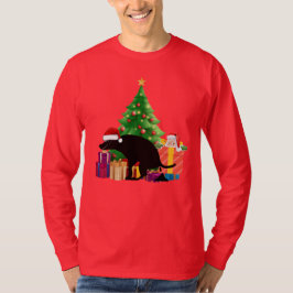 サンタのこっそり手伝いクリスマスのうんち犬 Tシャツ