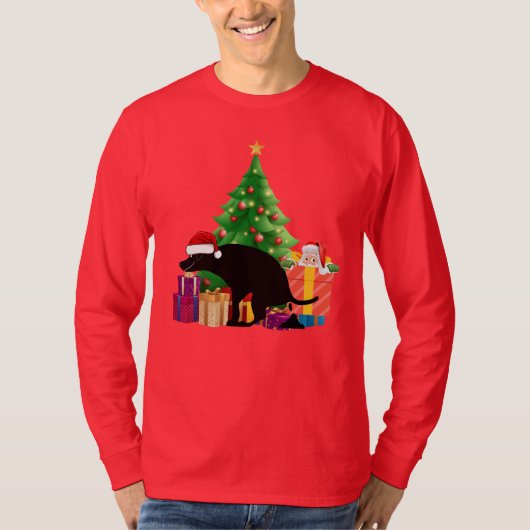 サンタのこっそり手伝いクリスマスのうんち犬 Tシャツ (正面)