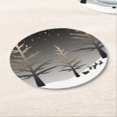 サンタのそりおよび木のシルエット ラウンドペーパーコースター (アングル)