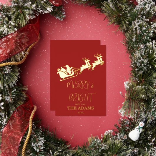 サンタのそりとトナカイのクリスマス 箔シーズンカード (インサイチュ)
