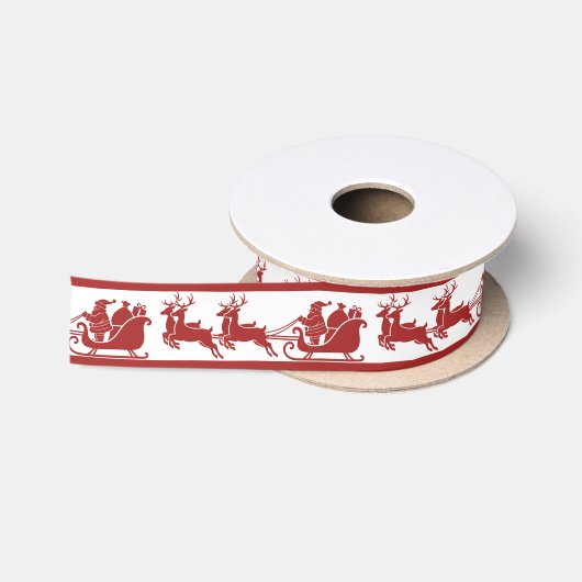 サンタのそりとトナカイ クリスマス サテンリボン (リール)