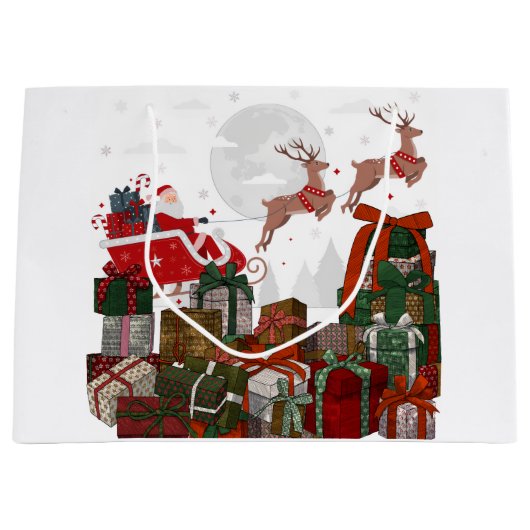 サンタのそりとトナカイ クリスマス ラージペーパーバッグ (正面)