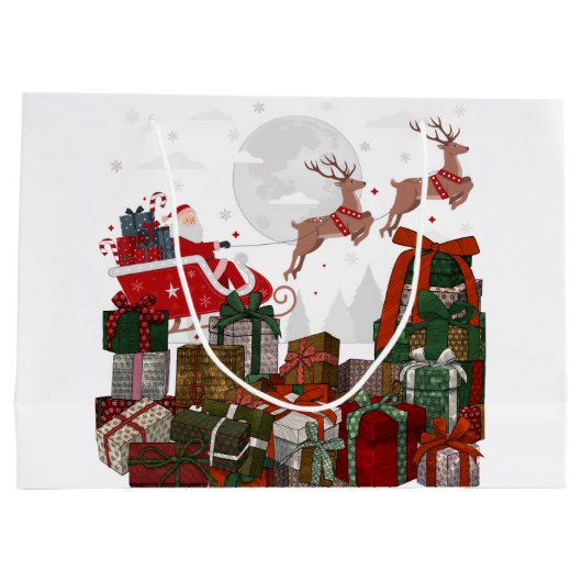 サンタのそりとトナカイ クリスマス ラージペーパーバッグ (裏面)