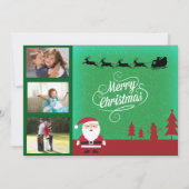 サンタのそりと家族の3枚の写真のクリスマス シーズンカード (正面)