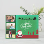 サンタのそりと家族の3枚の写真のクリスマス シーズンカード (スタンド正面)