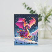 サンタのそりに乗る紫色のドラゴン メリークリスマス シーズンポストカード (スタンド正面)
