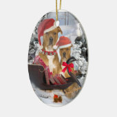 サンタのそりのオーナメントとのピットブル セラミックオーナメント (左)