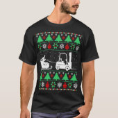 サンタのそりのフォークリフトのクリスマスの醜いセーター Tシャツ (正面)