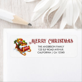 サンタのそりは贈り物でいっぱいのクリスマスの住所 ラベル