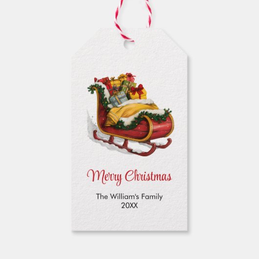 サンタのそりは贈り物でいっぱいのクリスマス ギフトタグ (裏面)
