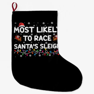 サンタのそりをレーシングする一家のクリスマス ラージクリスマスストッキング