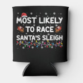 サンタのそりをレースで勝ち取る家族のクリスマス 缶クーラー (正面)