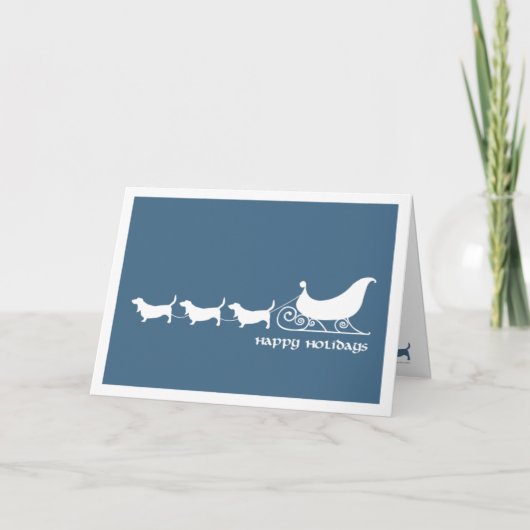 サンタのそりを引くバセット・ハウンズ シーズンカード (正面)