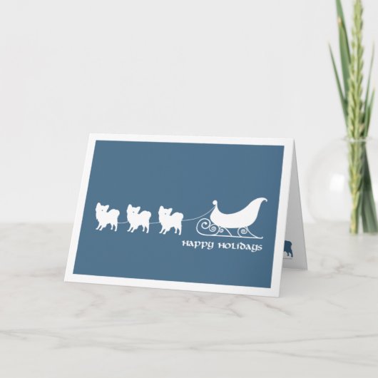 サンタのそりを引くパピヨン シーズンカード (正面)
