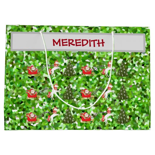 サンタのそりを引くユニコーンによるクリスマスプレゼント ラージペーパーバッグ (裏面)