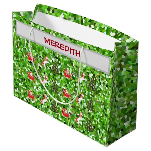 サンタのそりを引くユニコーンによるクリスマスプレゼント ラージペーパーバッグ (裏面アングル)