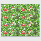 サンタのそりを引くユニコーンへのクリスマスプレゼント ラッピングペーパー (フラット)