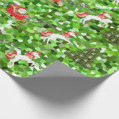 サンタのそりを引くユニコーンへのクリスマスプレゼント ラッピングペーパー (角)